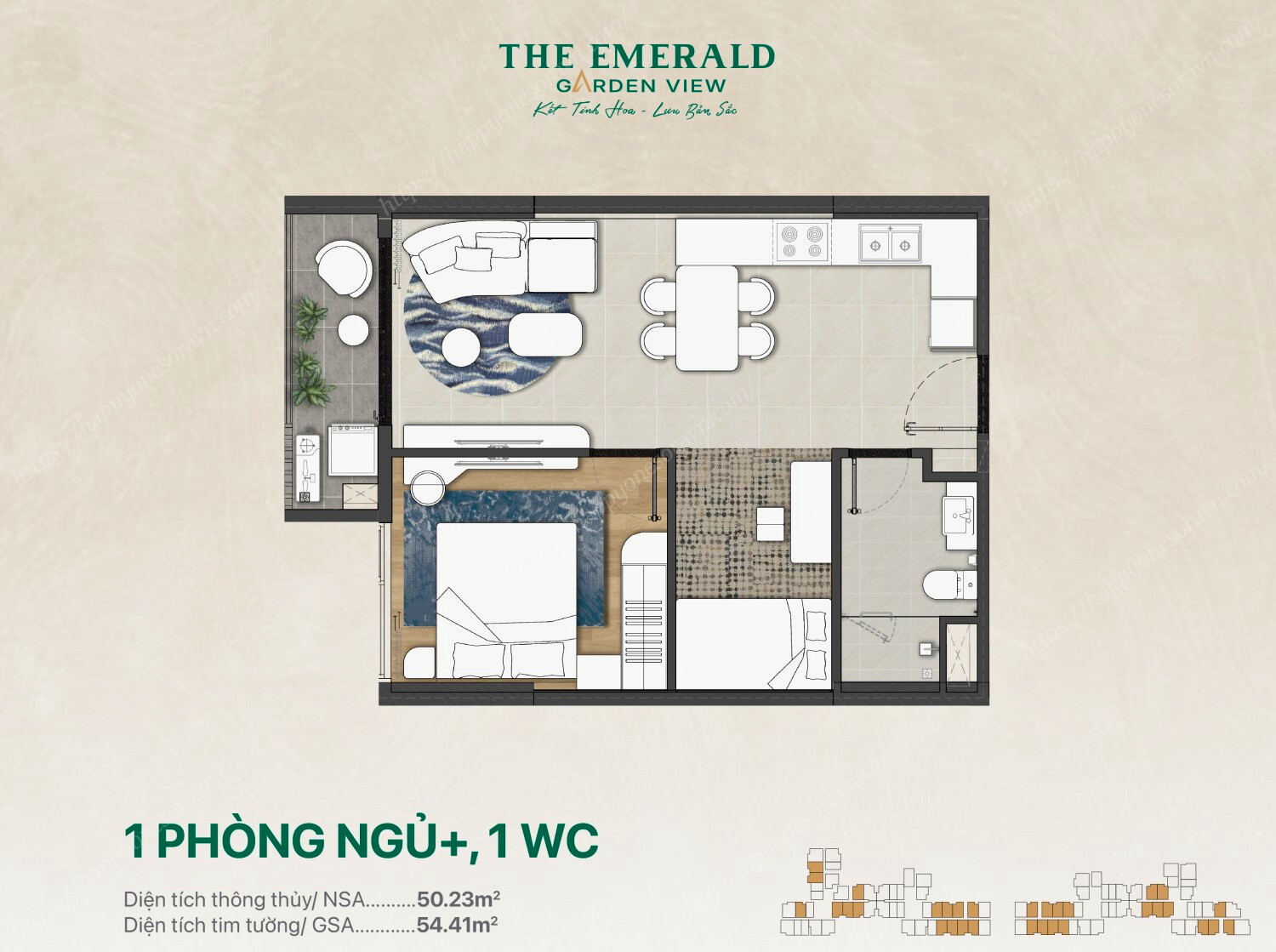 Căn 1pn The Emerald Garden View